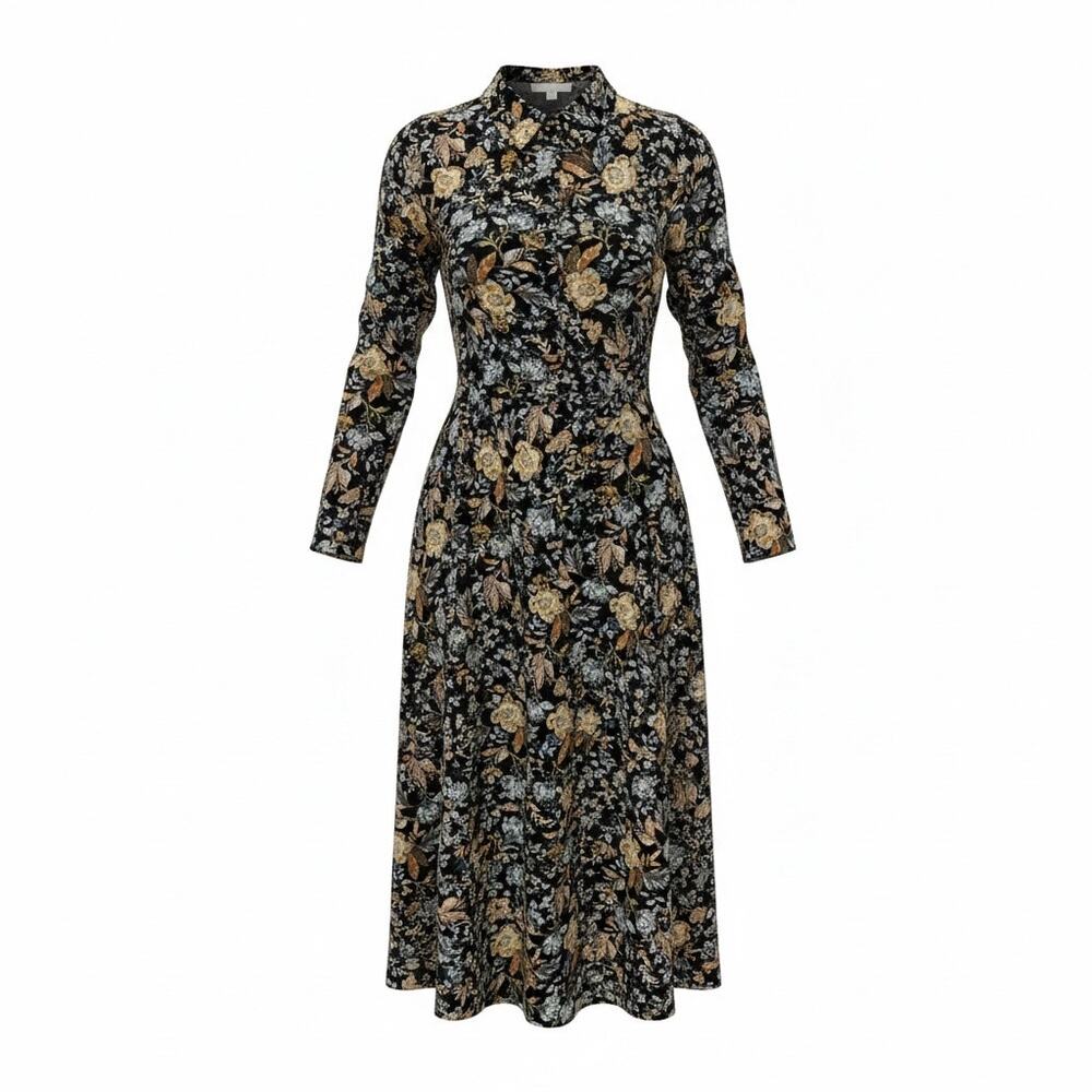 Lucky Brand Floral Midi Dress Black Long Sleeve Women’s Small